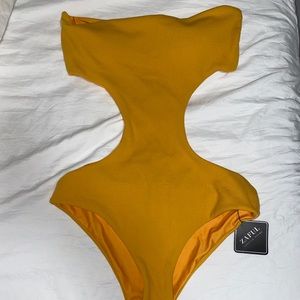 Zaful yellow bandeau cutout one piece monokini swimsuit, medium